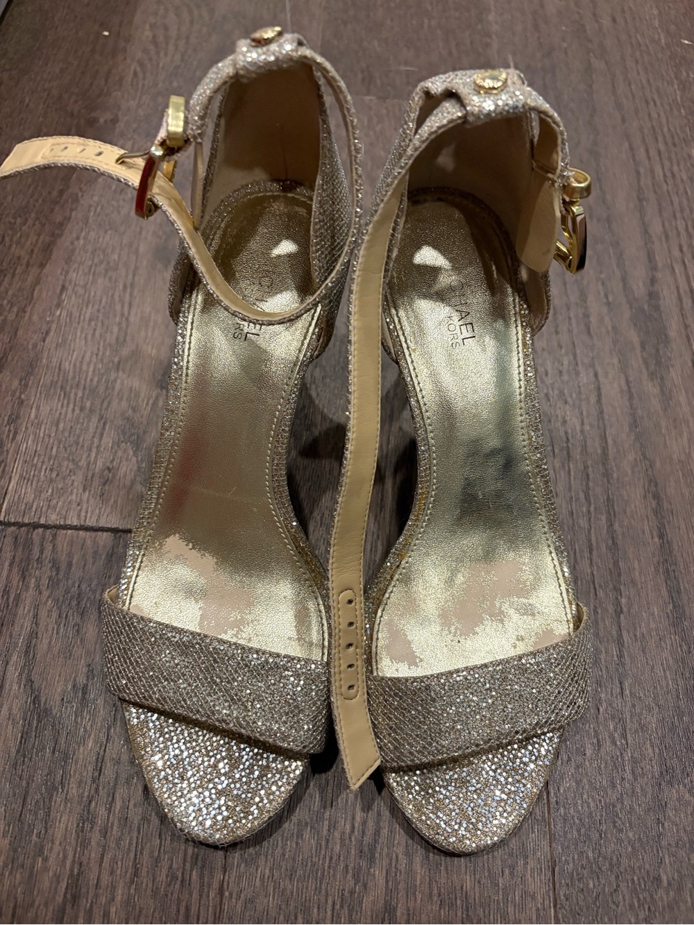 MICHAEL Michael Kors Gold Glitter Ankle-Strap Heels